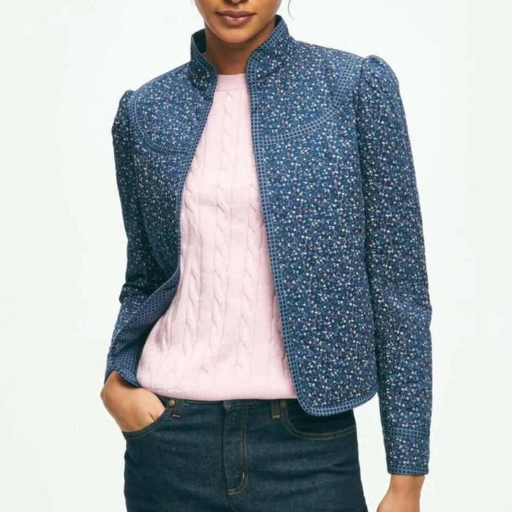 Brooks Brothers NWOT Navy Multi Floral Cozy Quilted Cotton Puff Sleeve Jacket